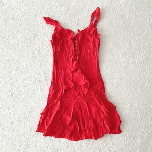 NWOT Lulus Carmela Coral Red Ruffled Mini Dress Small - Picture 2 of 9